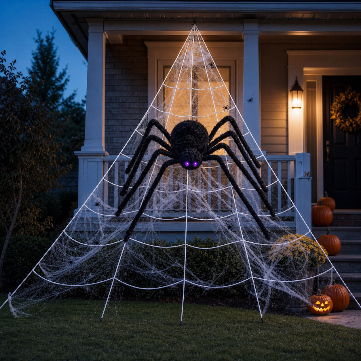 Giant Halloween spider web yard display
