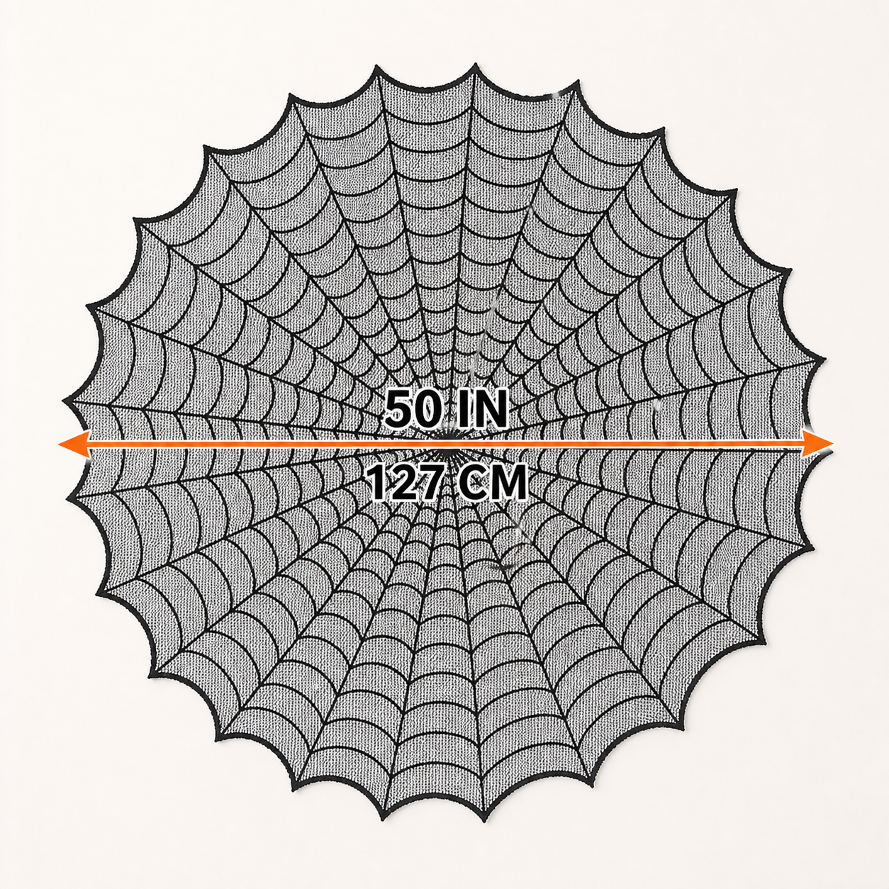 Round spiderweb table topper diameter: 50 inches or 127 centimeters