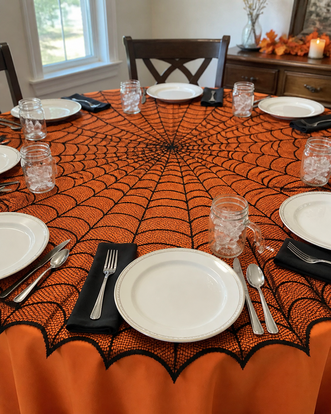 Spiderweb table topper party styling concept: dinner gathering