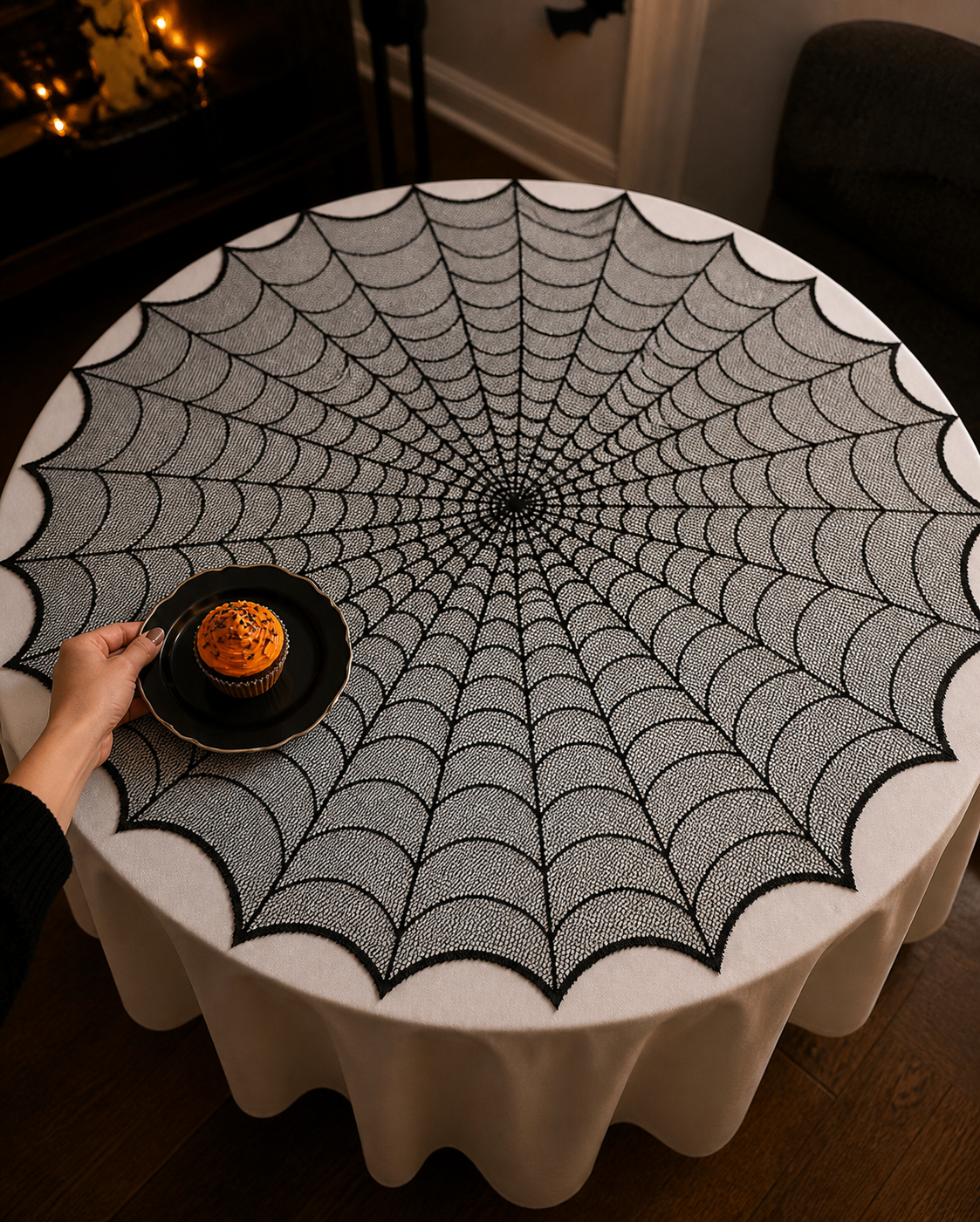 Spiderweb table topper party styling concept: small-space styling
