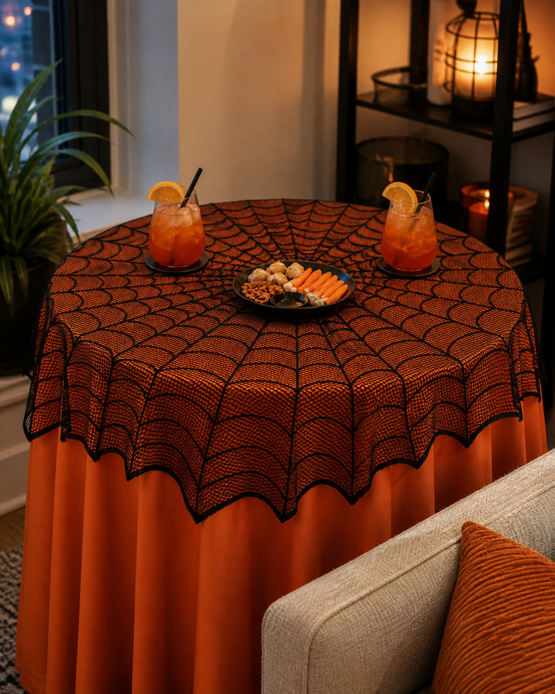 Spiderweb table topper party styling concept: cocktail-table idea