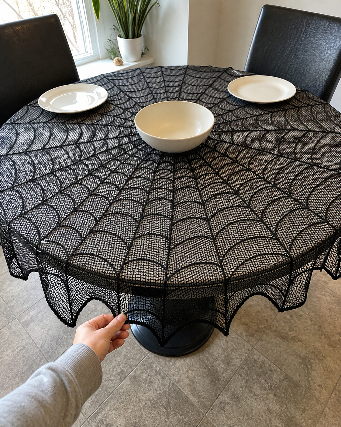 Spiderweb table topper party styling concept: easy reset