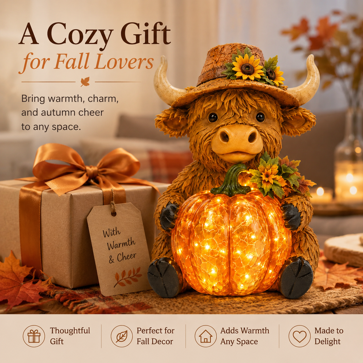 🎃🐮 Solar Highland Cow Pumpkin Light – Adorable Halloween Garden Decor with Magical Solar Glow
