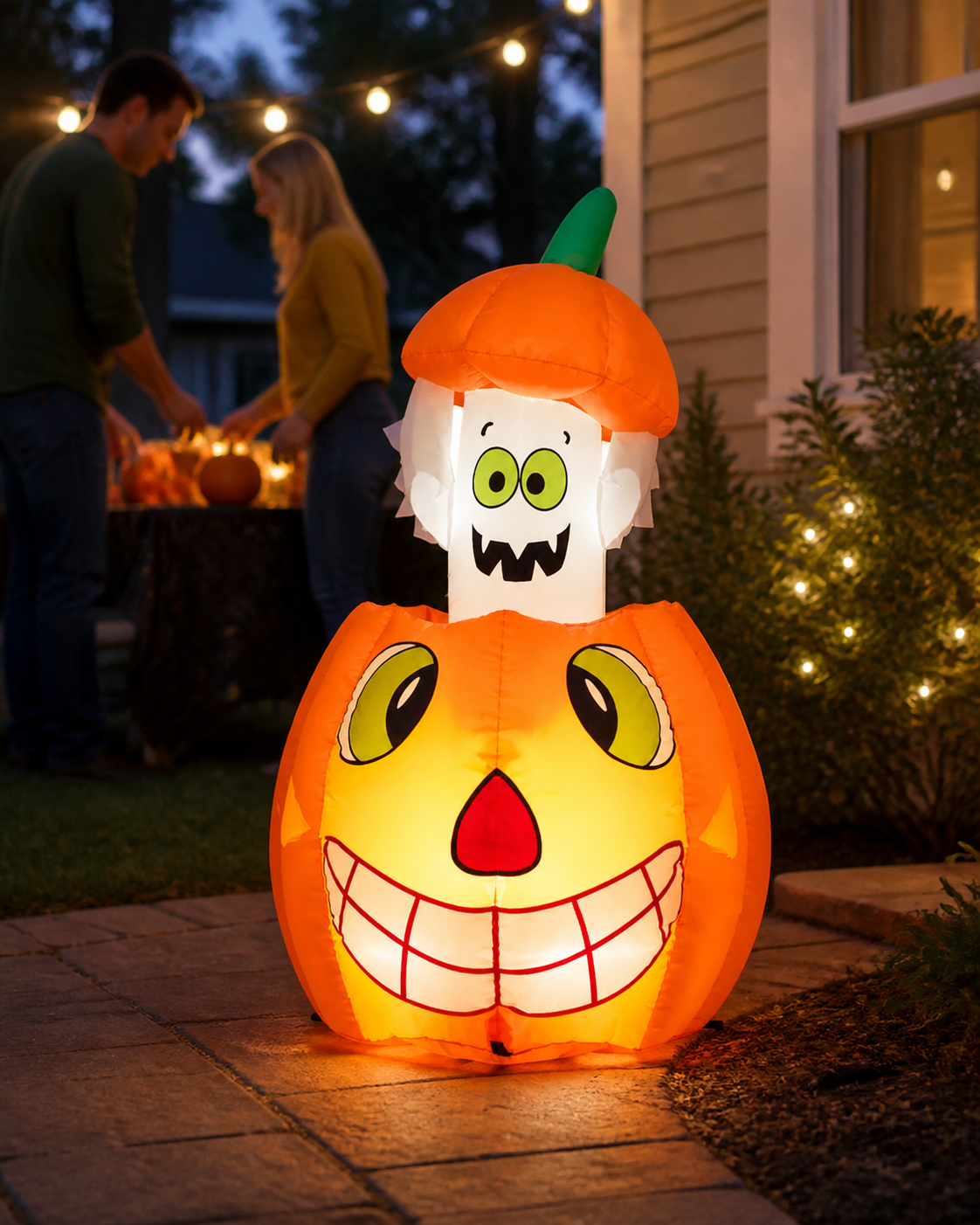 Pumpkin ghost inflatable styling concept in backyard gathering