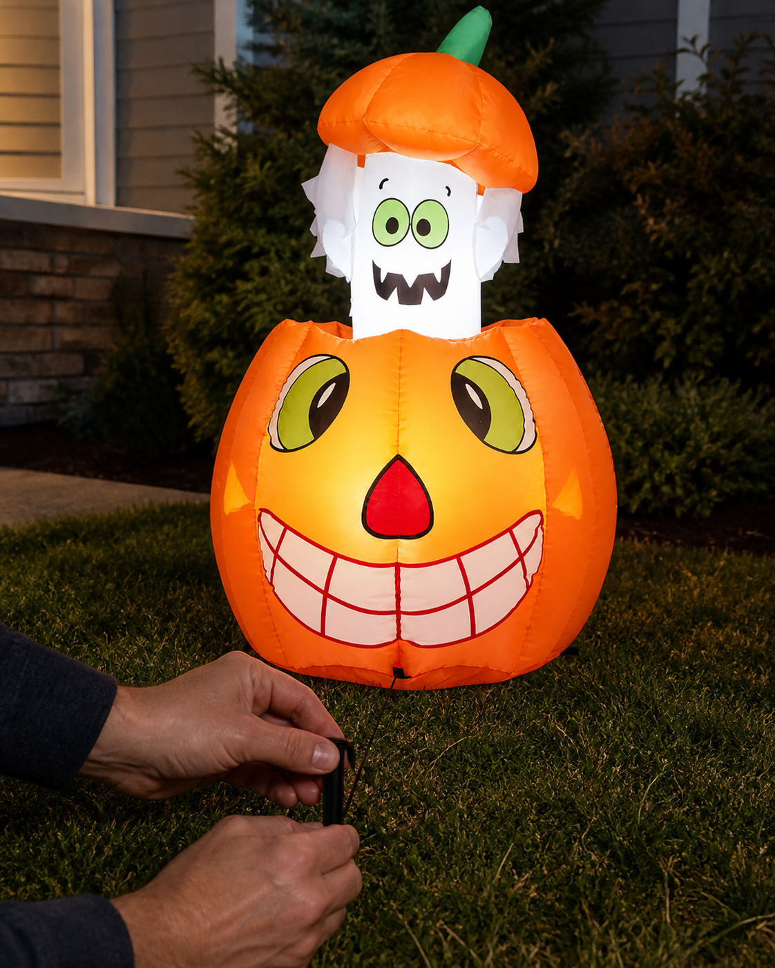 Pumpkin ghost inflatable styling concept in ground-stake detail