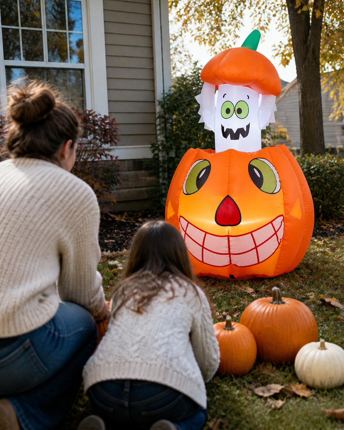 Pumpkin ghost inflatable styling concept in family decorating