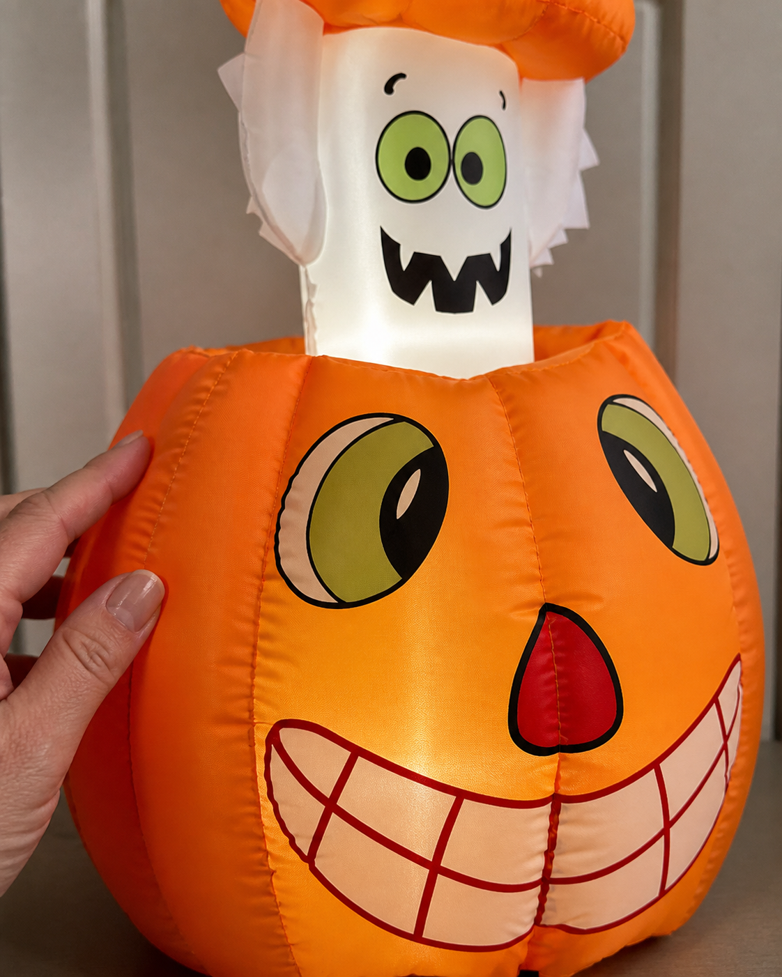 Pumpkin ghost inflatable styling concept in fabric close-up