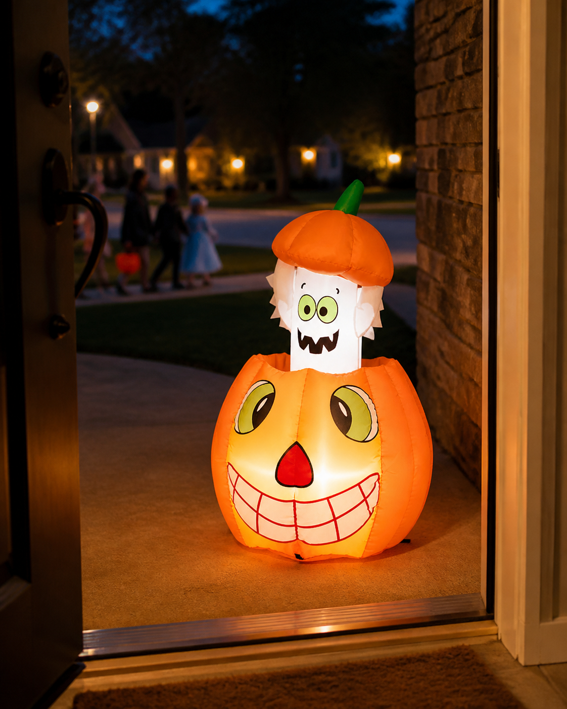 Pumpkin ghost inflatable styling concept in trick-or-treat entrance