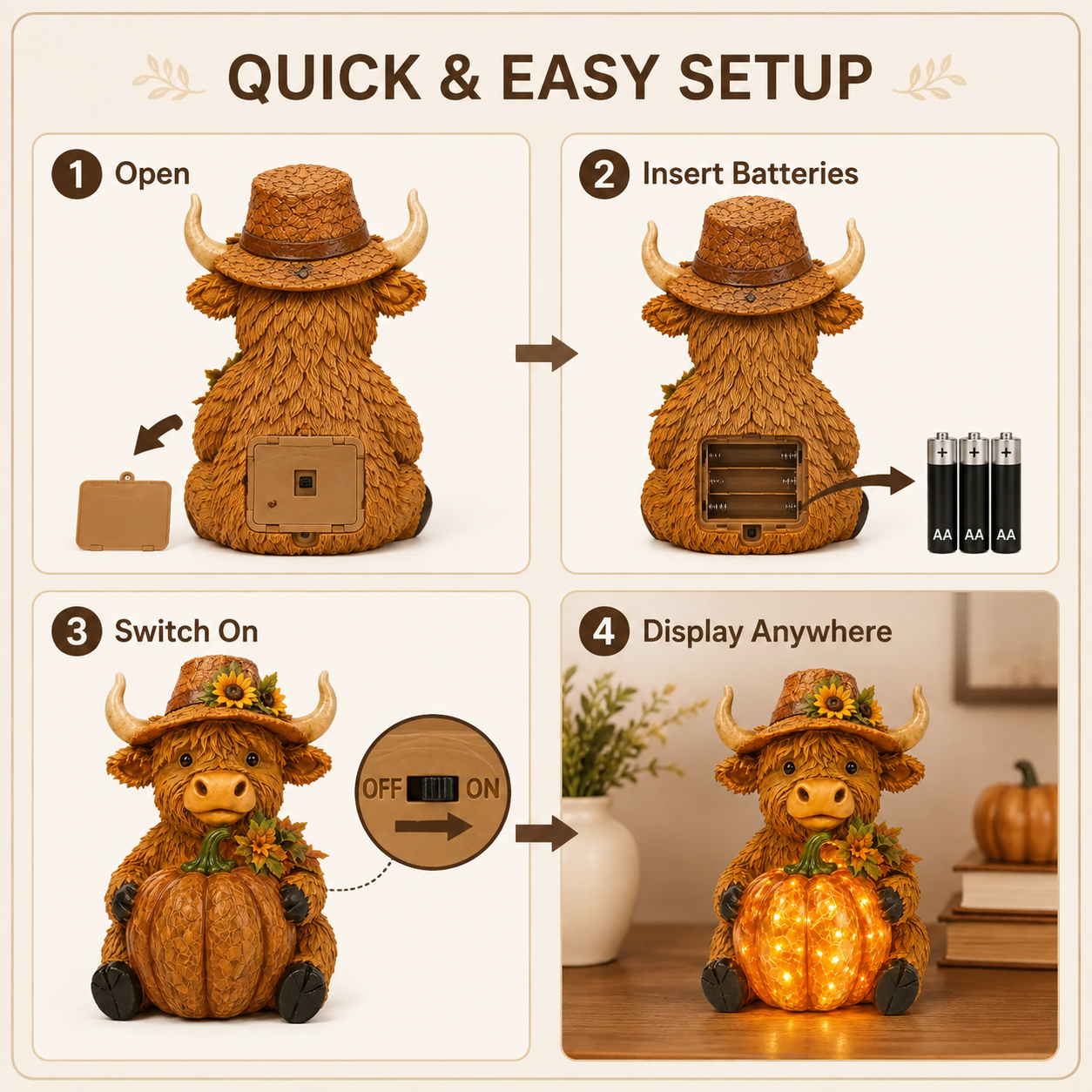 🎃🐮 Solar Highland Cow Pumpkin Light – Adorable Halloween Garden Decor with Magical Solar Glow