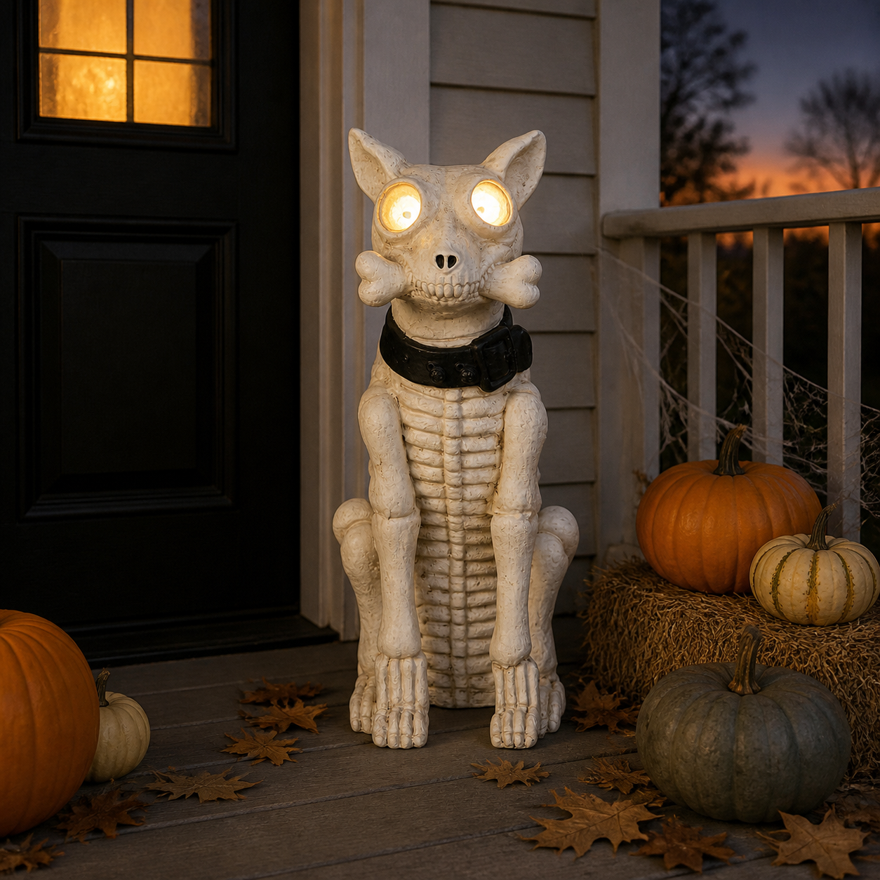 Mise en scène sur un porche couvert pour Halloween