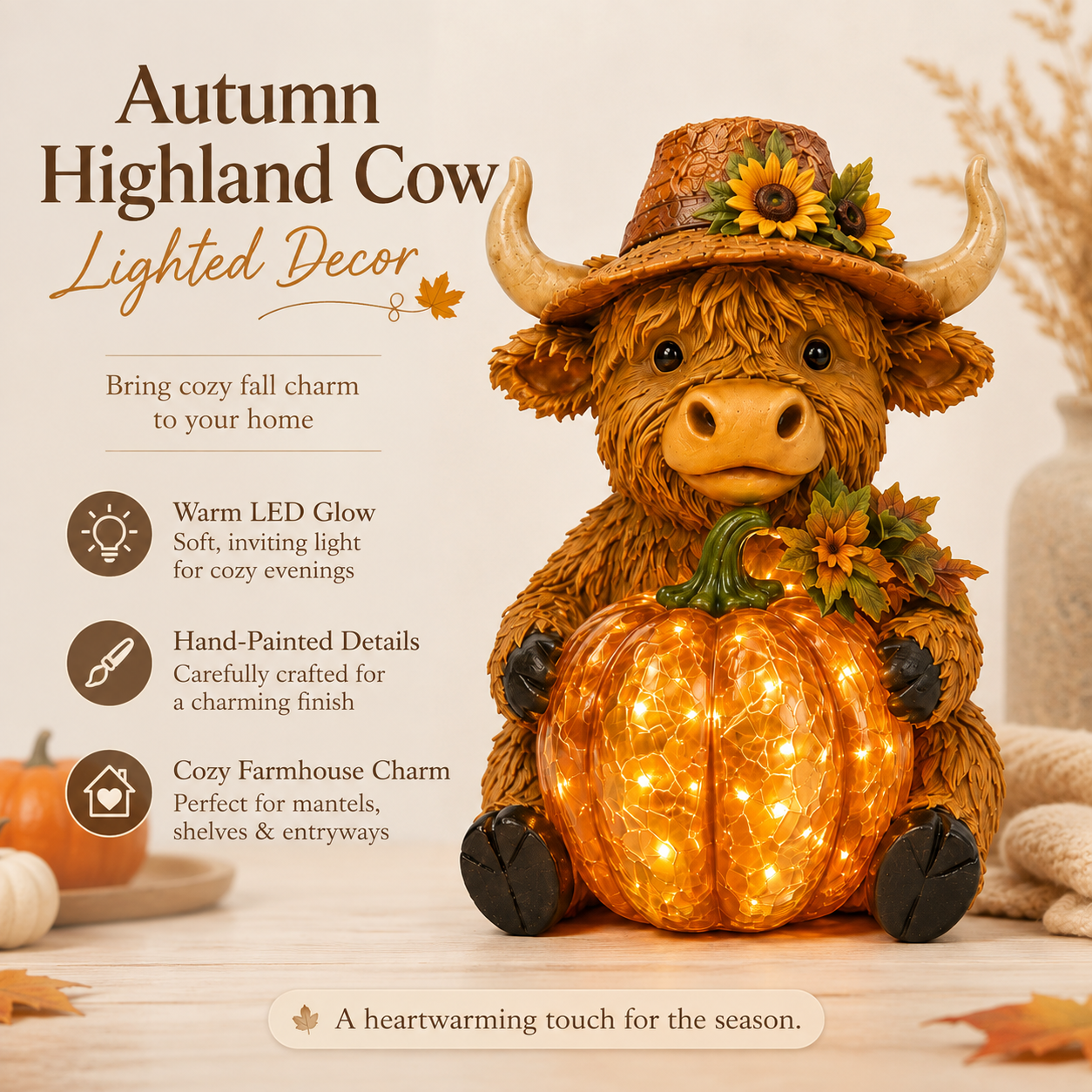 🎃🐮 Solar Highland Cow Pumpkin Light – Adorable Halloween Garden Decor with Magical Solar Glow