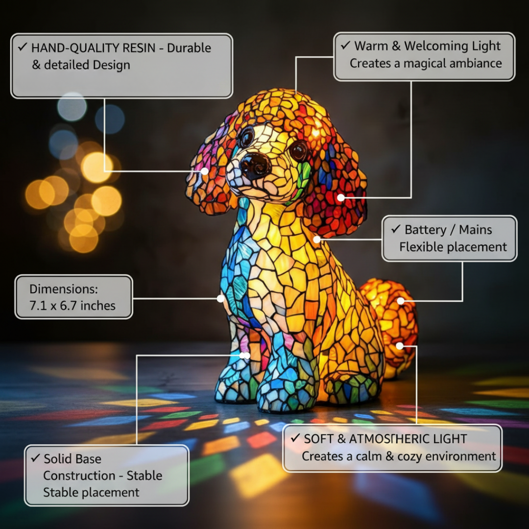 Features and dimensions of the colorful poodle accent lamp