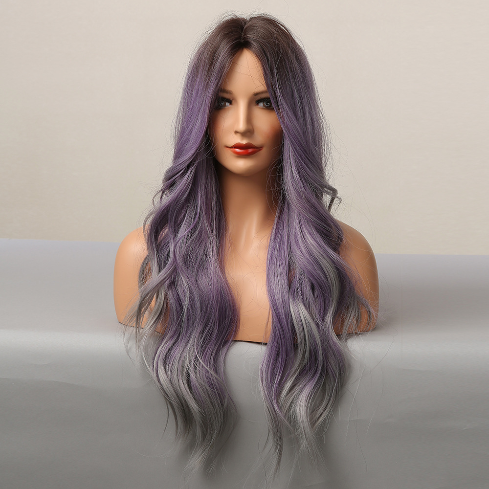 Purple curly wig detail 2
