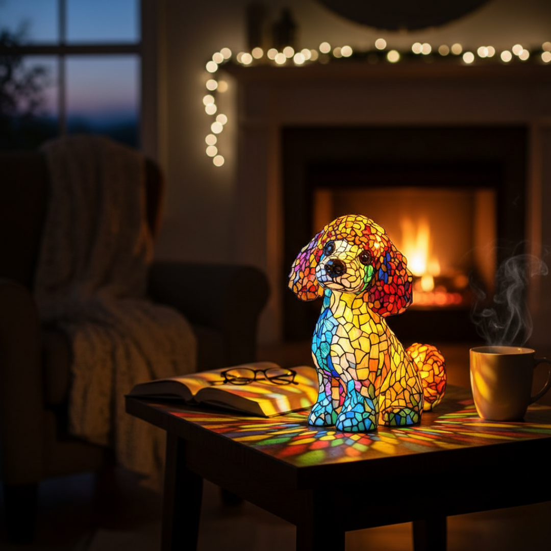 Colorful poodle lamp creating a cozy evening atmosphere