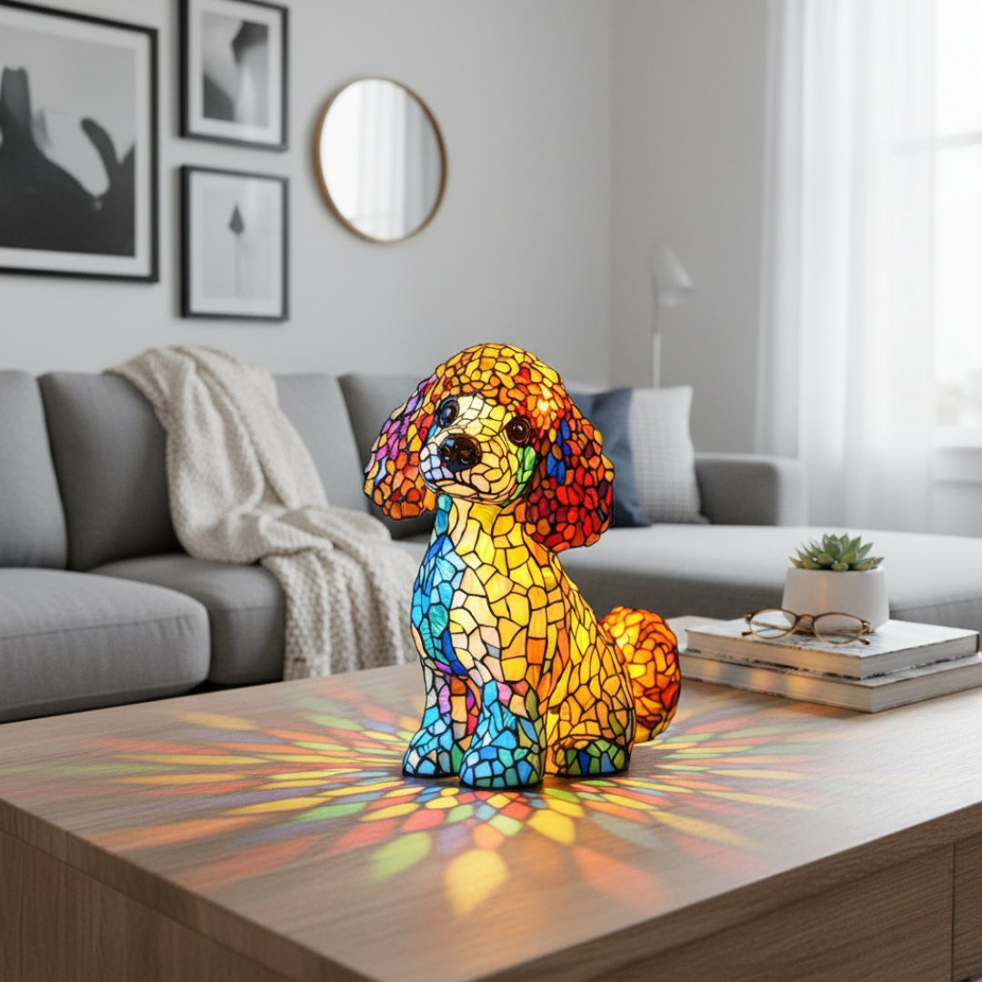 Poodle accent lamp displayed in a bright living room