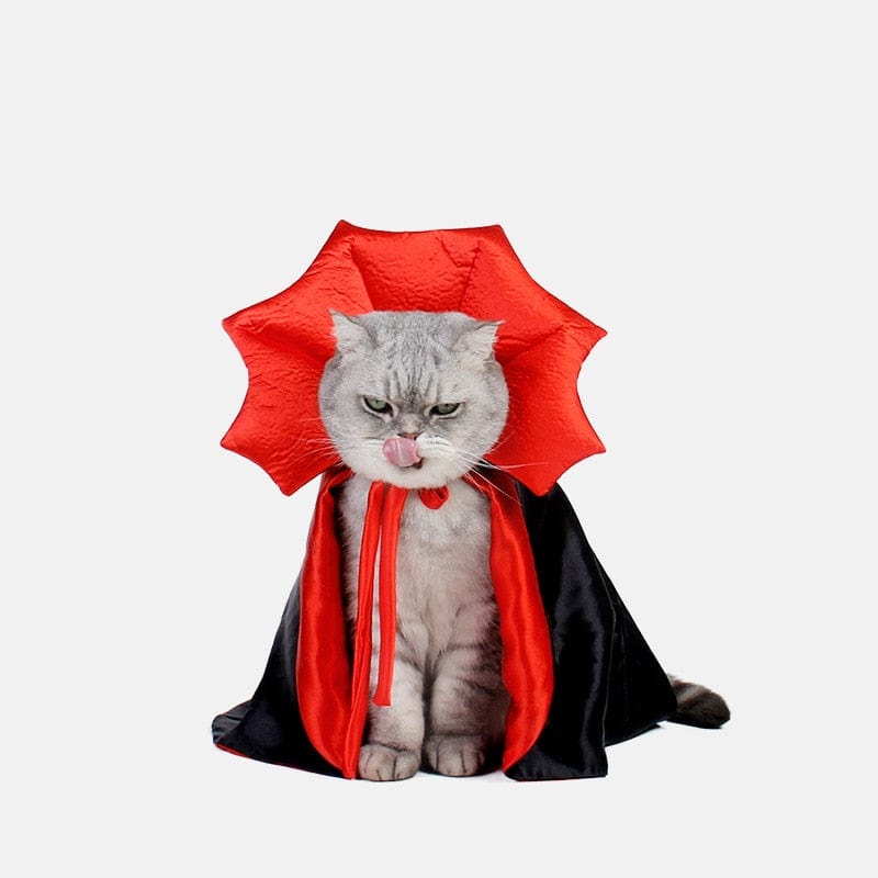 Red and black pet vampire cape detail 1