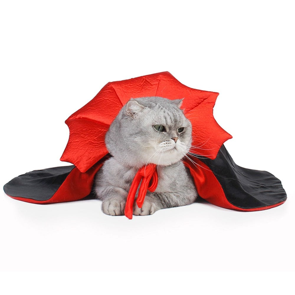 Red and black pet vampire cape detail 3