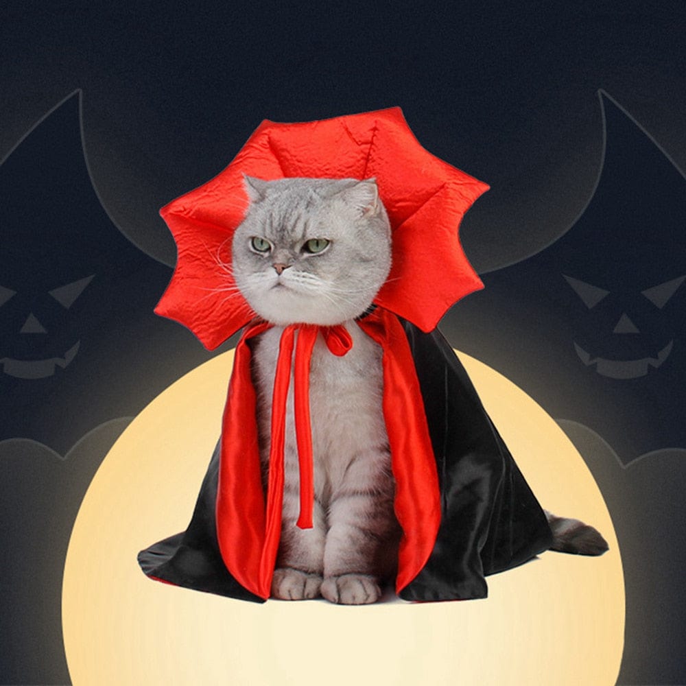 Red and black pet vampire cape detail 4