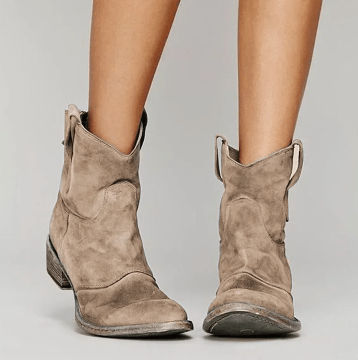 Model wearing Charlotte western ankle boots: Brown with Everyday Denim