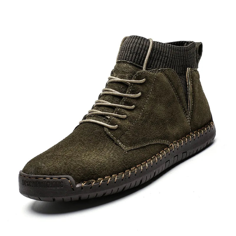 Model wearing Kellan ankle boots: Khaki Boots for Relaxed Outfits