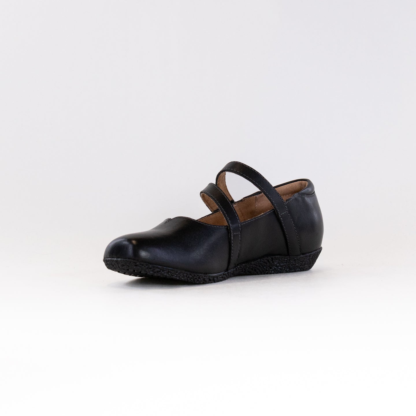 Black adjustable leather comfort flat detail