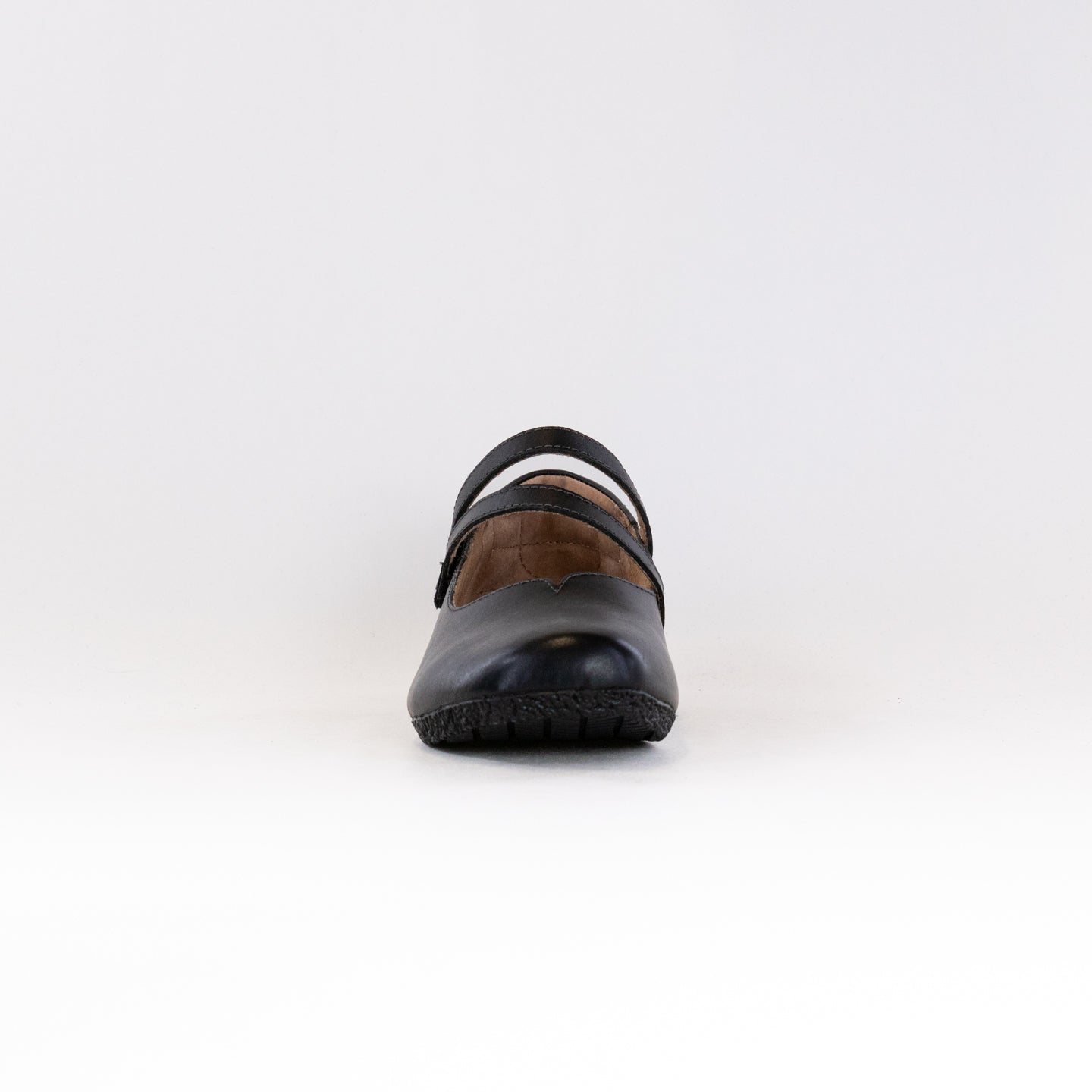 Black adjustable leather comfort flat detail