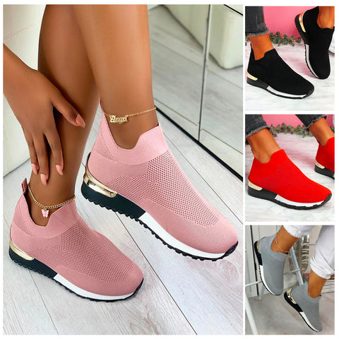 Women's Sneakers Elastic Slip on Flat Walking Shoes