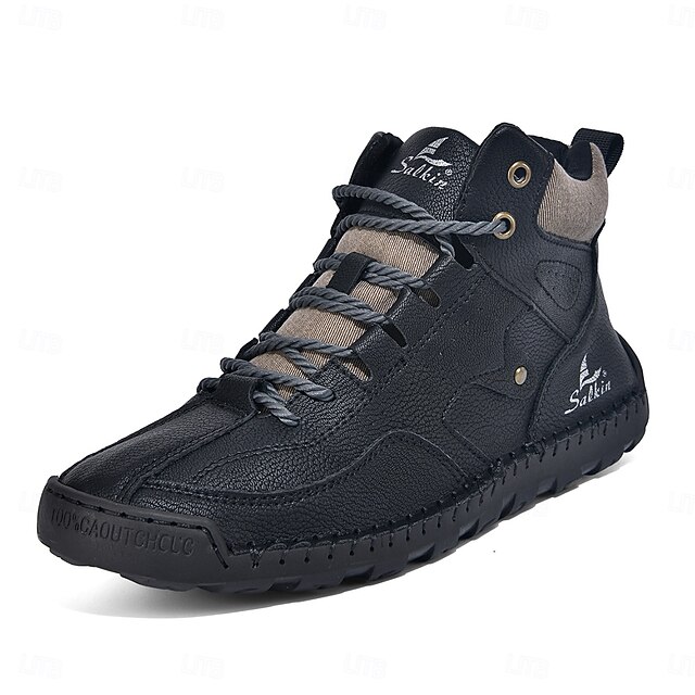 Black lace-up hiking boot product view