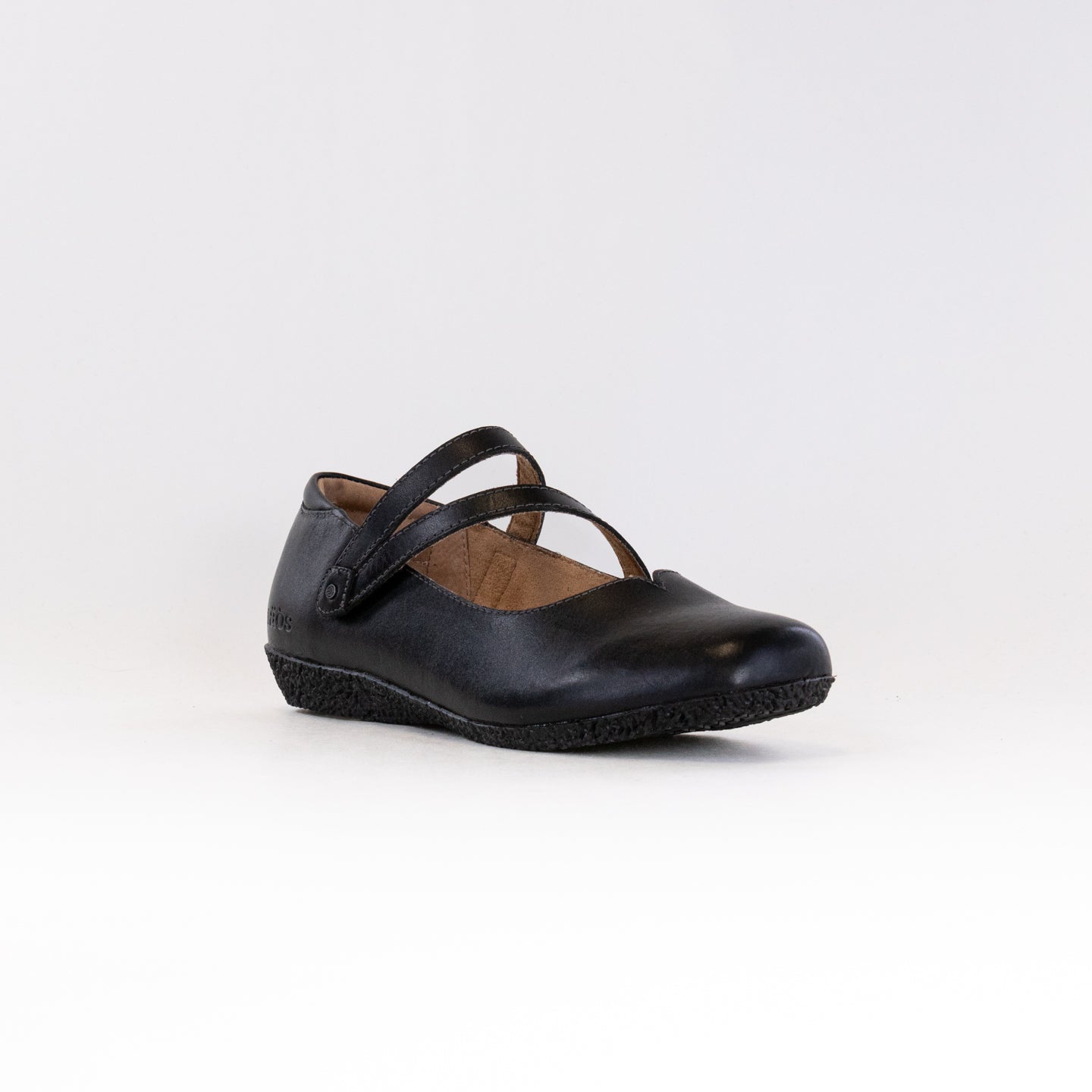 Black adjustable leather comfort flat detail