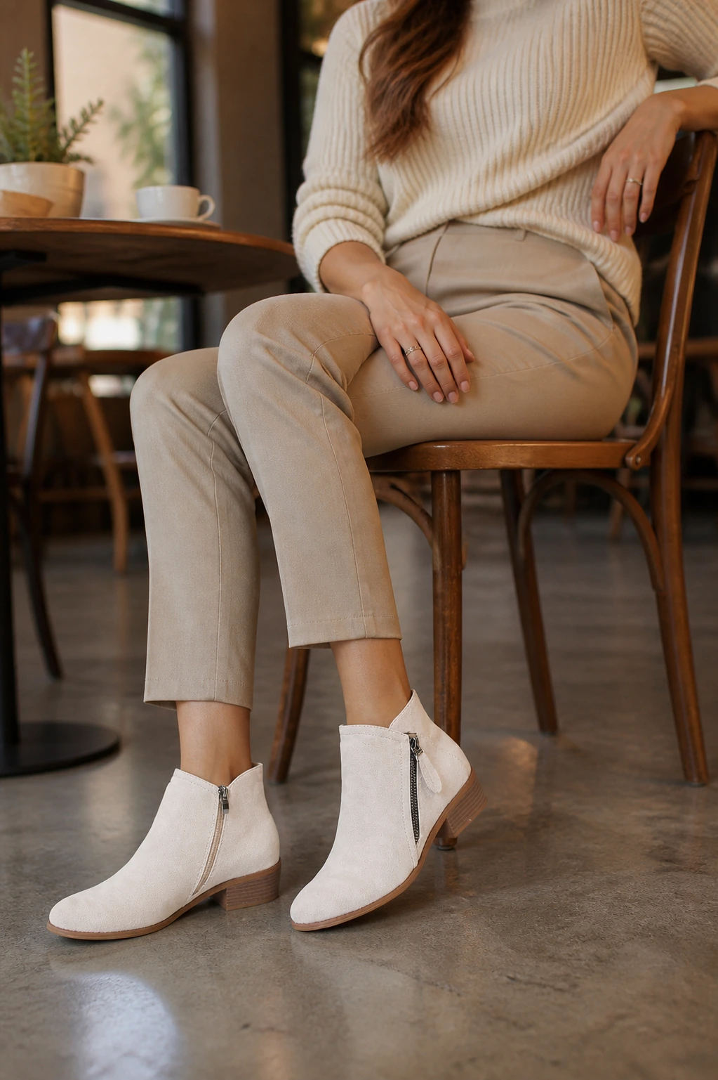 Seren Double-Zip Ankle Boots shown in a second model-worn outfit