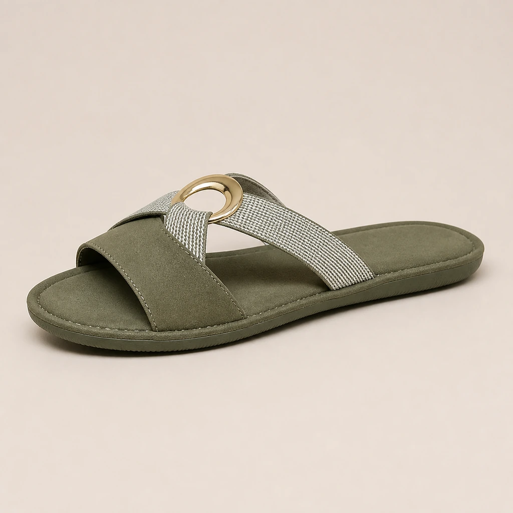 Side view of the low sole and lightly contoured footbed