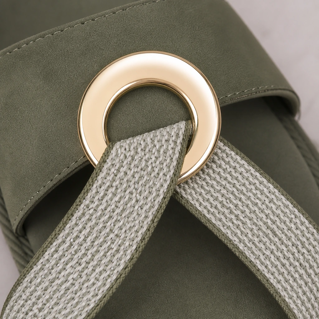 Close view of the smooth and woven-look strap textures