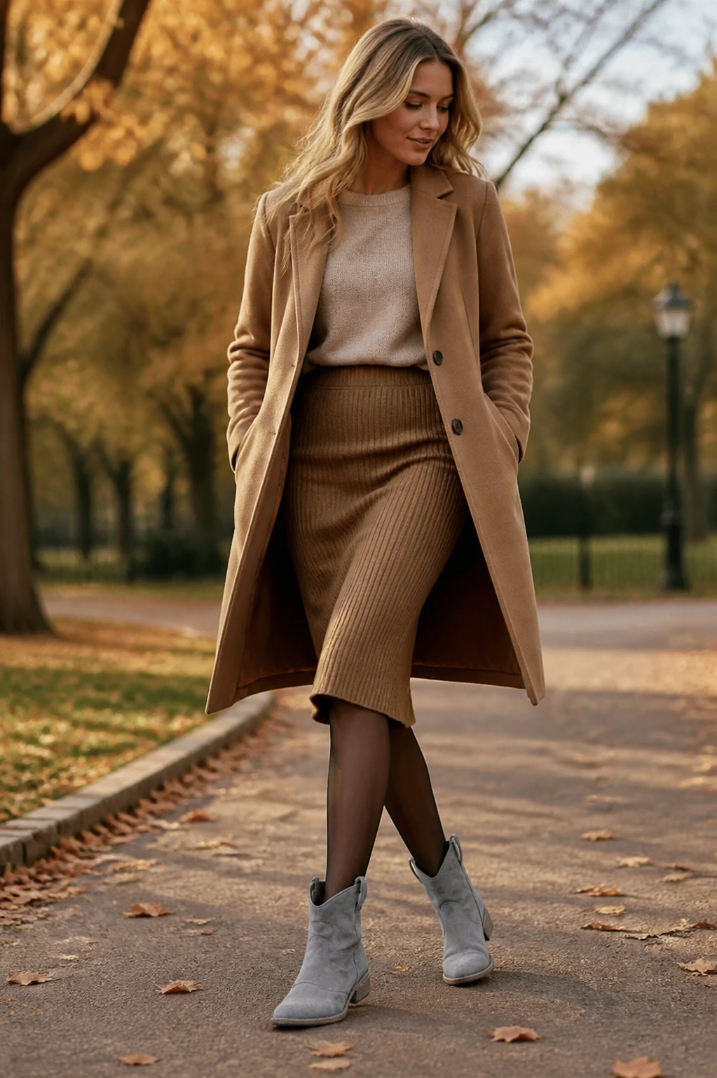Charlotte western ankle boots worn during an autumn park walk