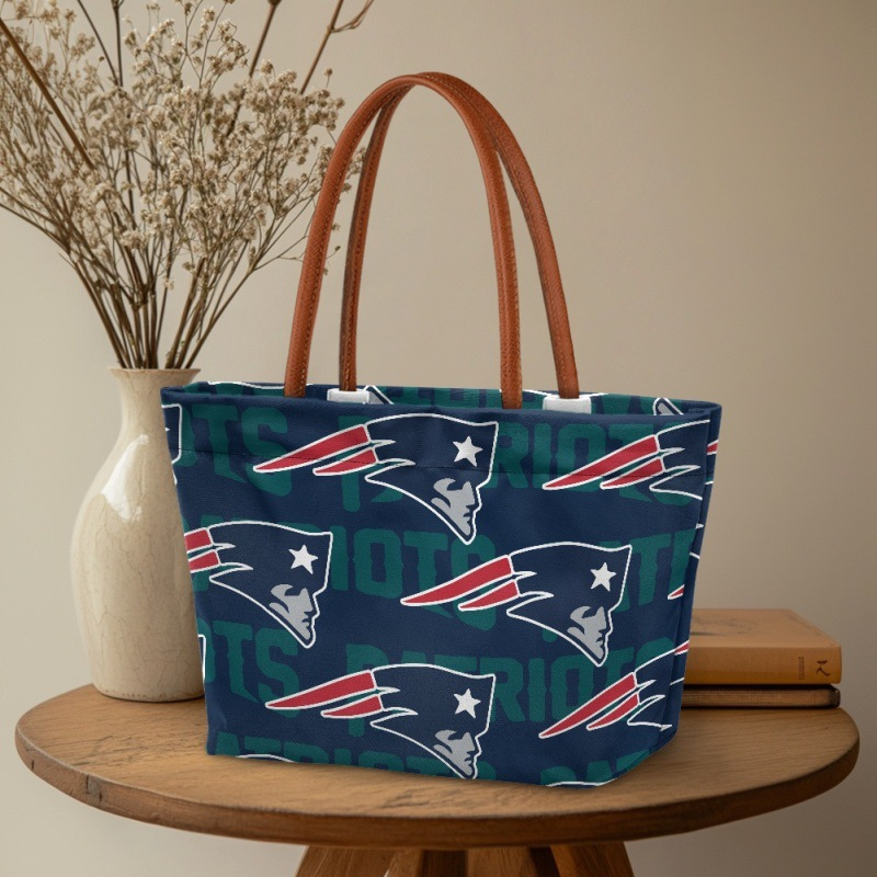 Patriots print tote bag displayed in a lifestyle setting