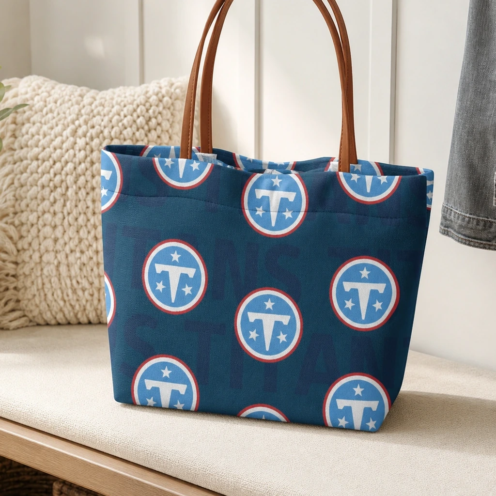 Close lifestyle view of a football print tote