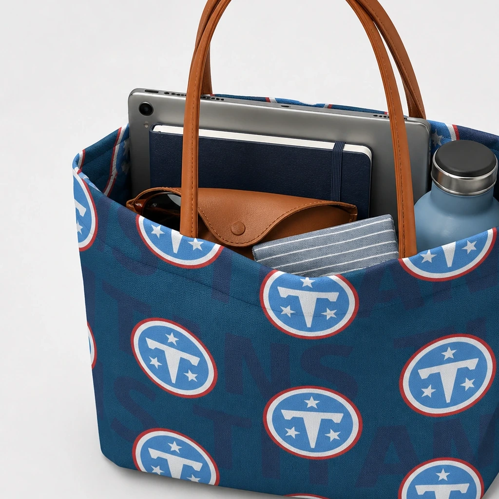 Close view of tote capacity and essentials