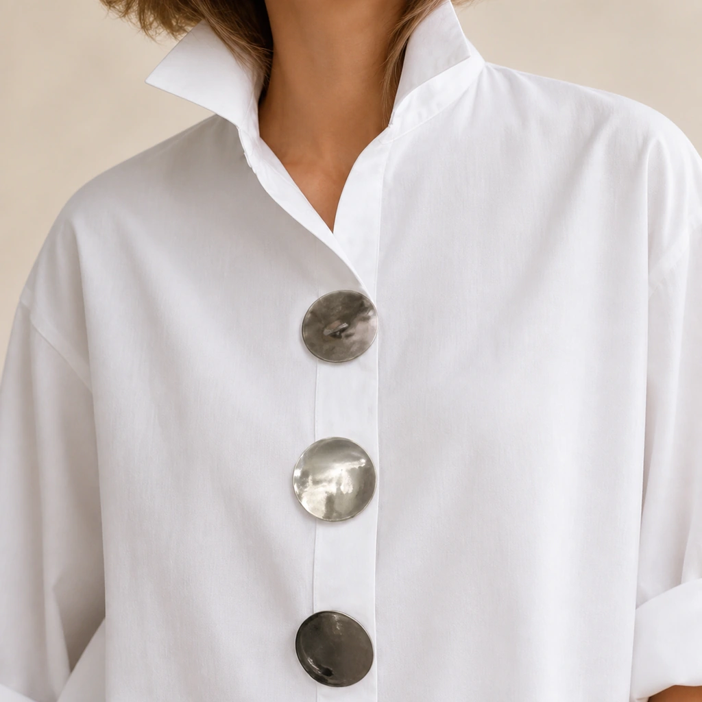 Close view of the blouse stand collar