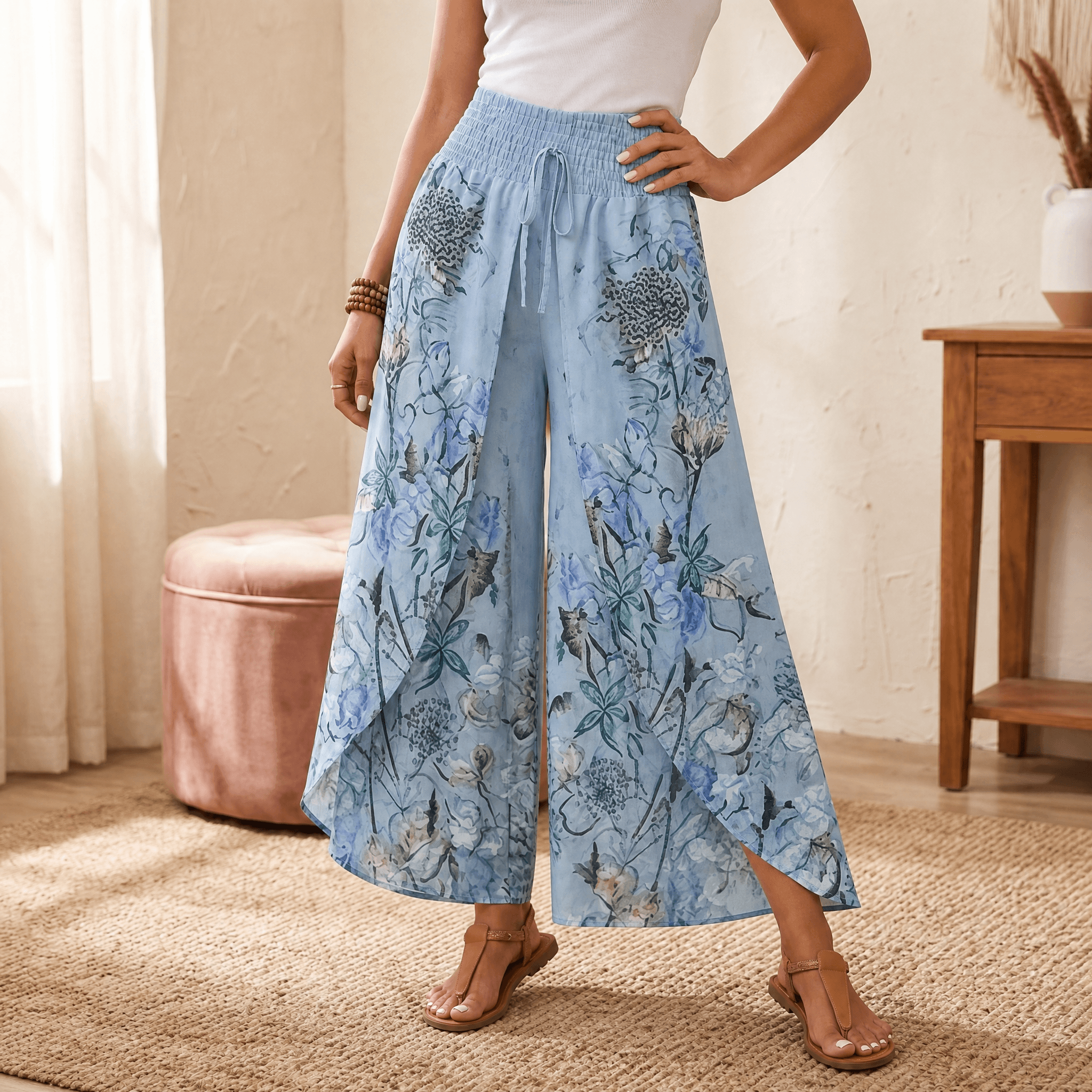 Women's Boho Floral Wide-Leg Pants