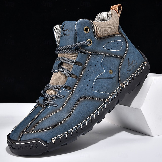 Blue lace-up hiking boot product view