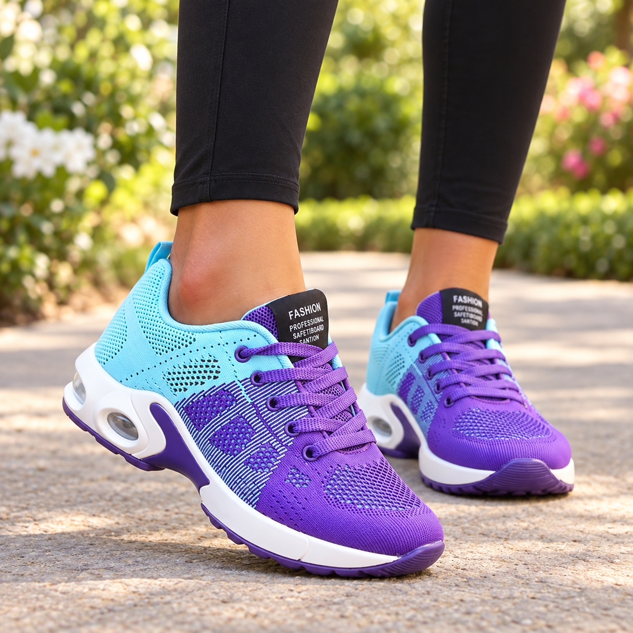 A colorful finish for casual days. On-foot product styling.
