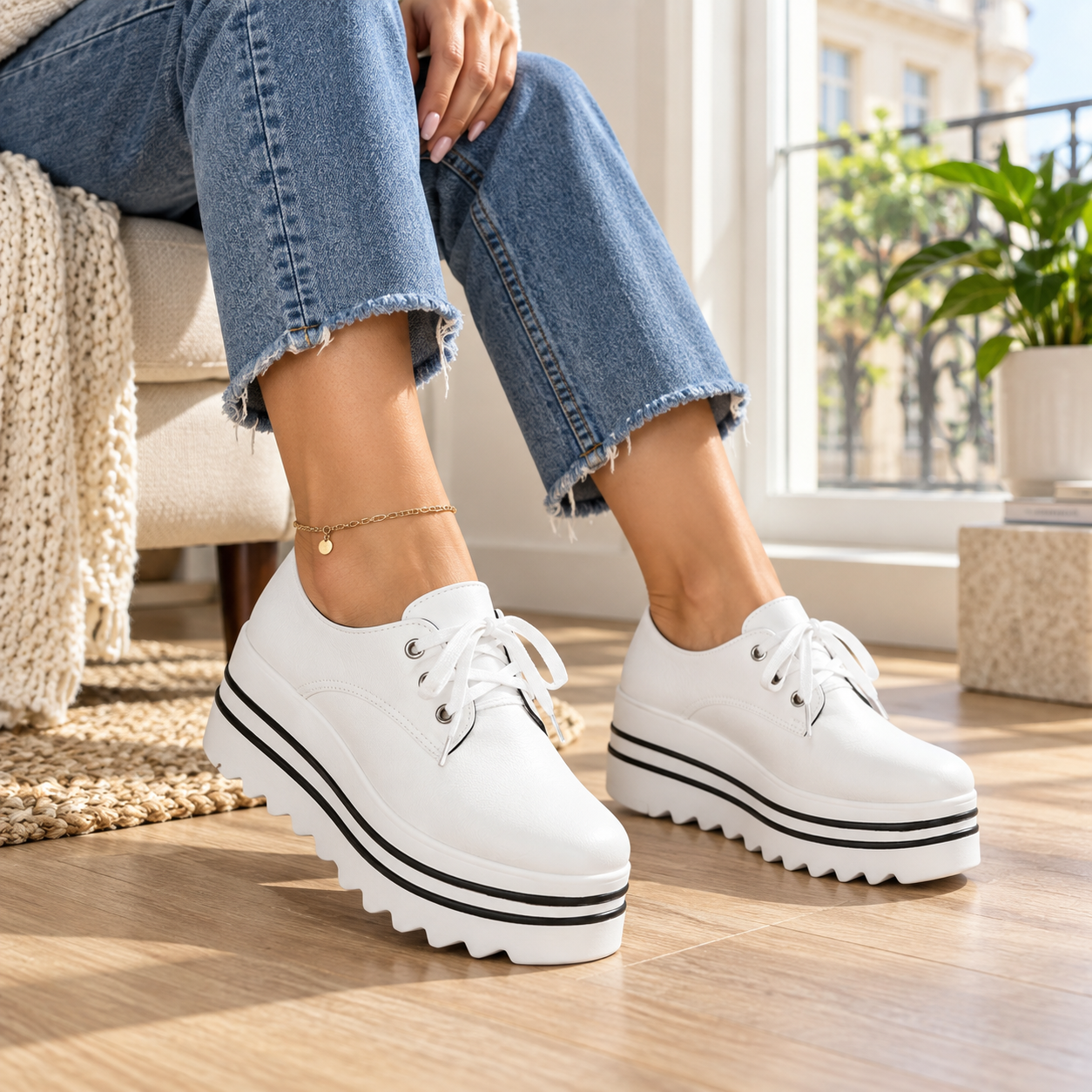 Model wearing Mia low-cut platform lace-up shoes