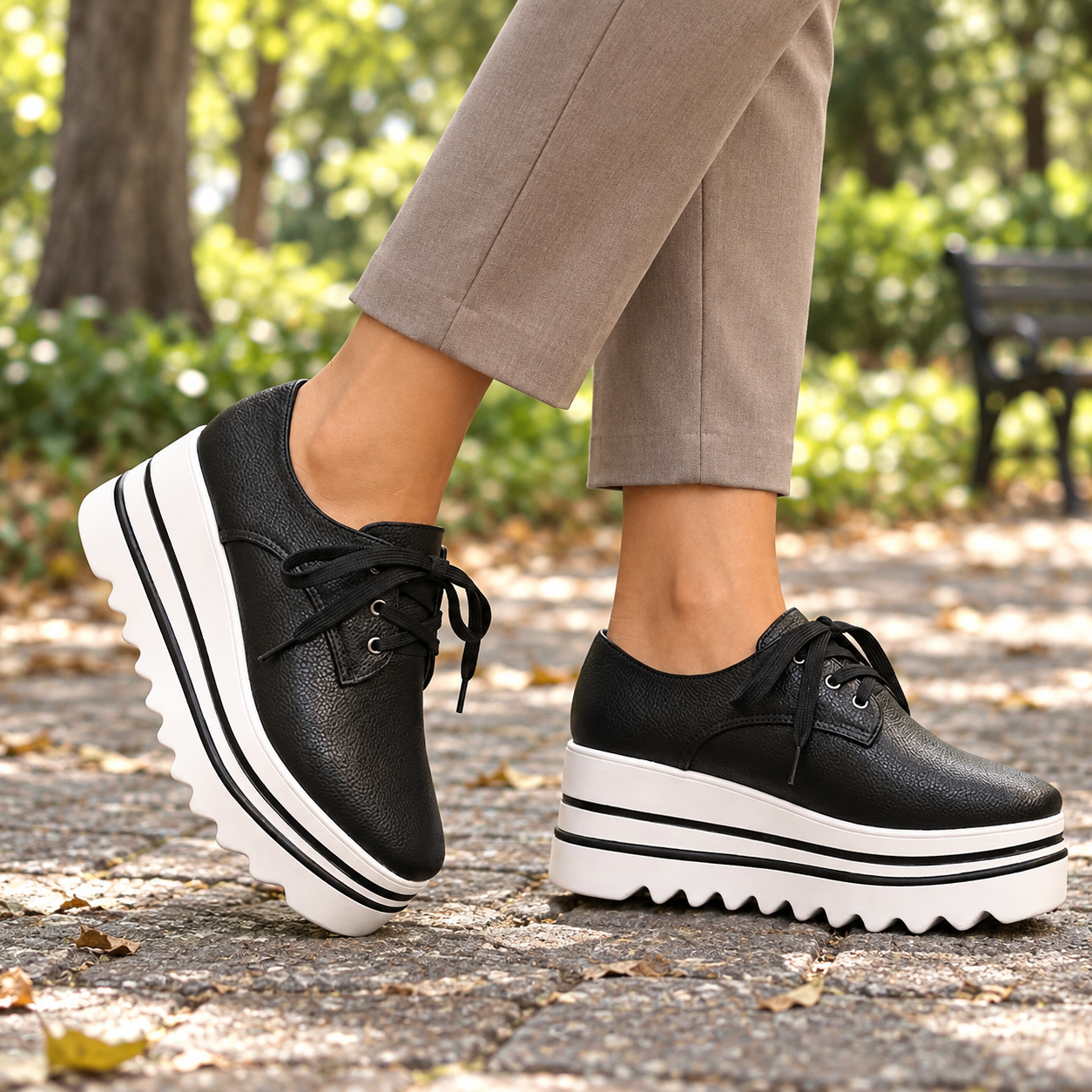 Model wearing Mia low-cut platform lace-up shoes