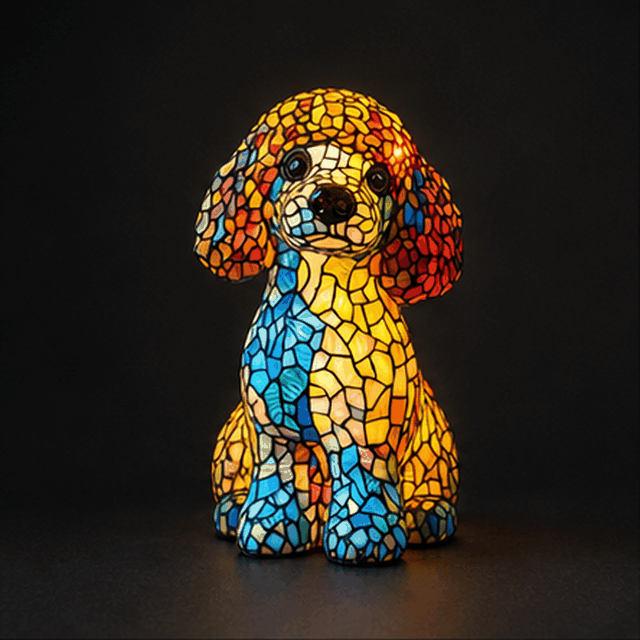 Animated 360-degree view of the colorful poodle accent lamp