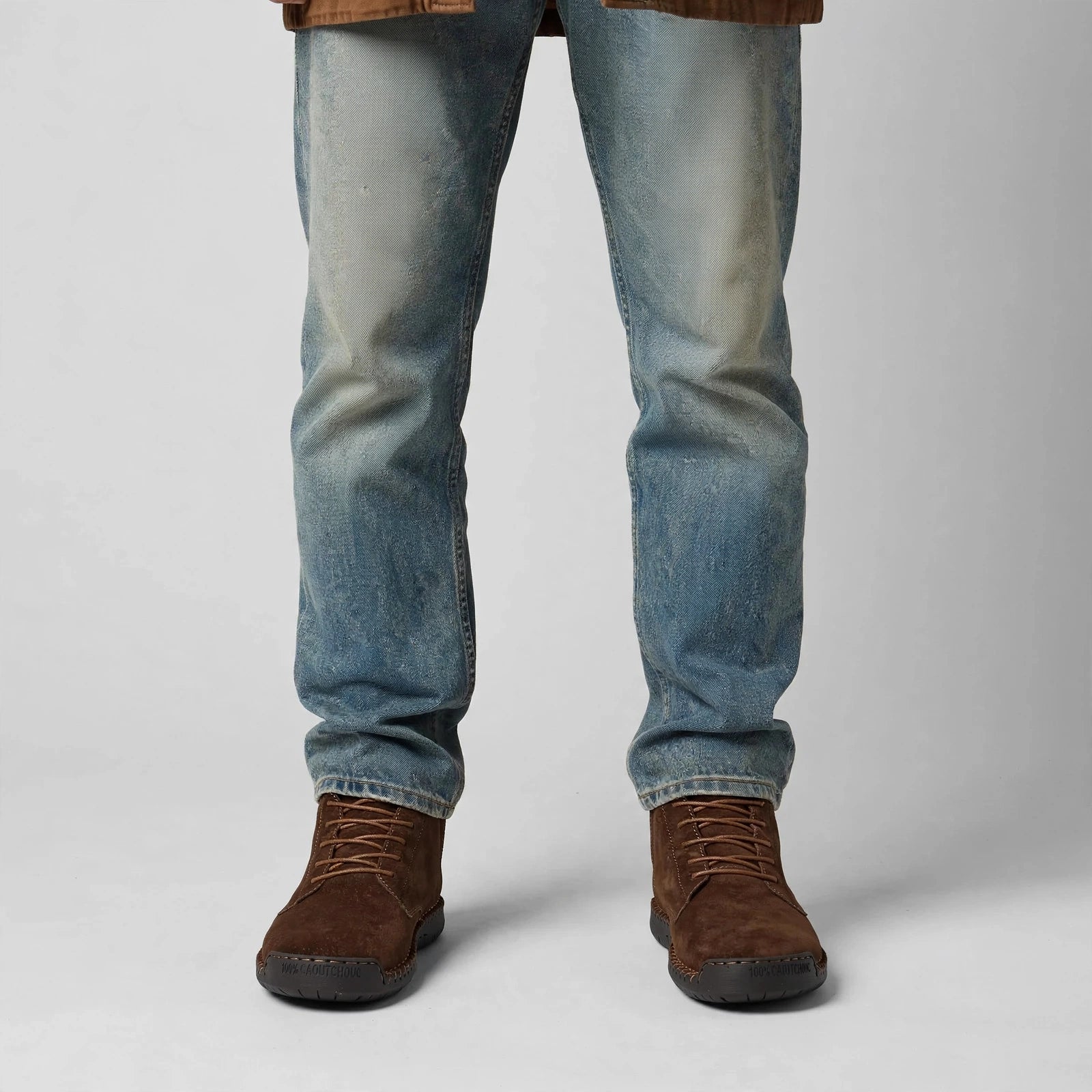 Model wearing Kellan ankle boots: Brown Boots from the Front