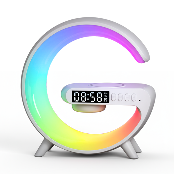 WaveLoop 5-in-1 smart speaker with RGB lighting and clock display