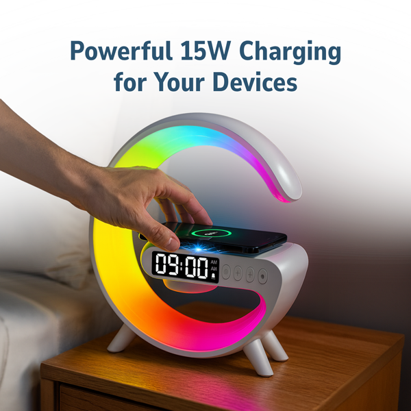 Phone resting on the WaveLoop wireless charging surface