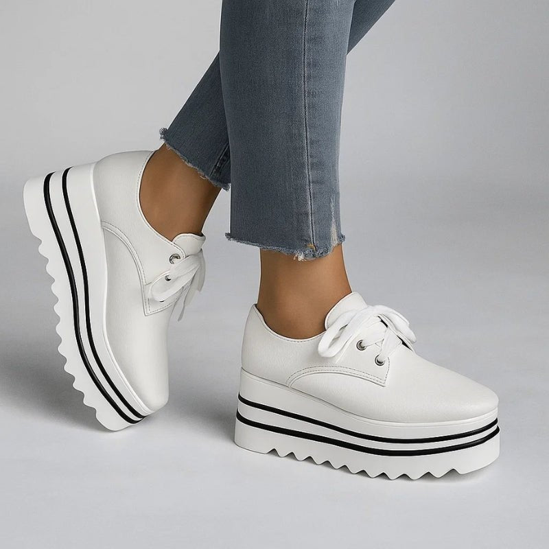 Woman wearing Sophia platform oxford shoes