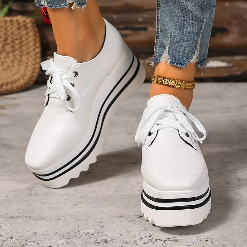 Woman wearing Sophia platform oxford shoes