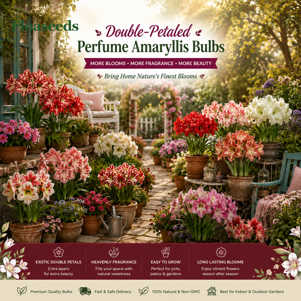 🦋Giant Double-Flowered Amaryllis(Hippeastrum)  Bulbs –🌺 The flowers are brilliant and long-lasting.
