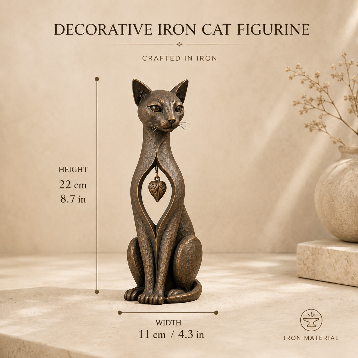 Retro Bronze Hollowed-out Heart Cat Resin Sculpture, European Art Style Home Decor Item